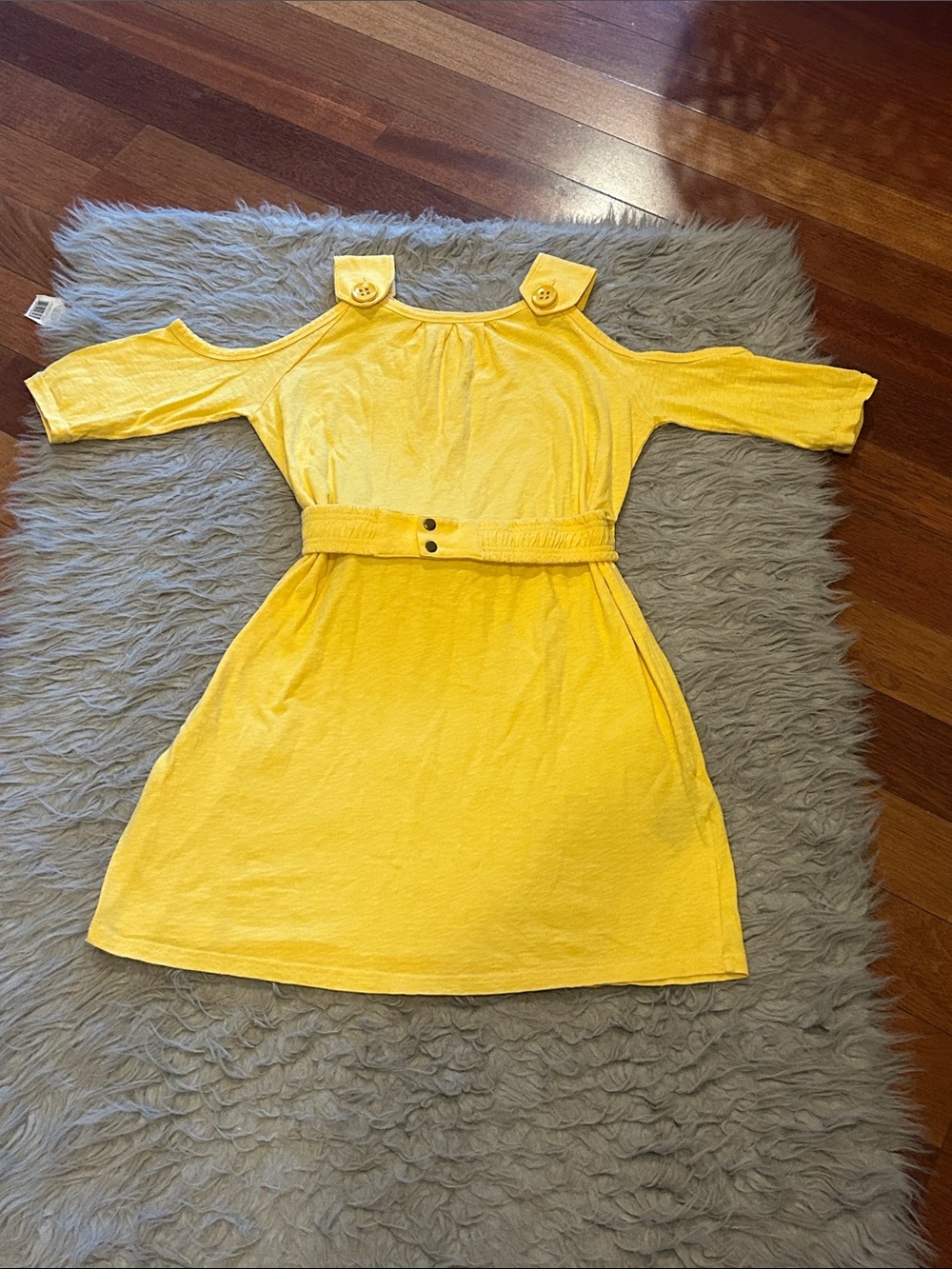 Tulle  yellow off‎ the shoulder cotton belted dress